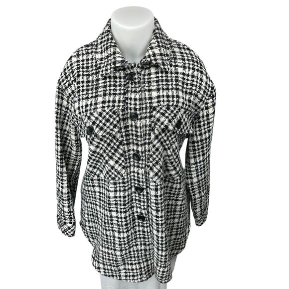 NEW Wat The Brand Black White Tweed Plaid Button Down Long Sleeve Coat Jacket XL - Picture 1 of 4